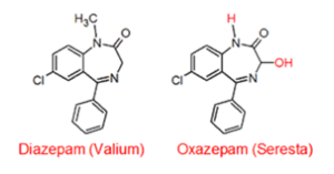 Diazepam en oxazepam moleculaire structuren